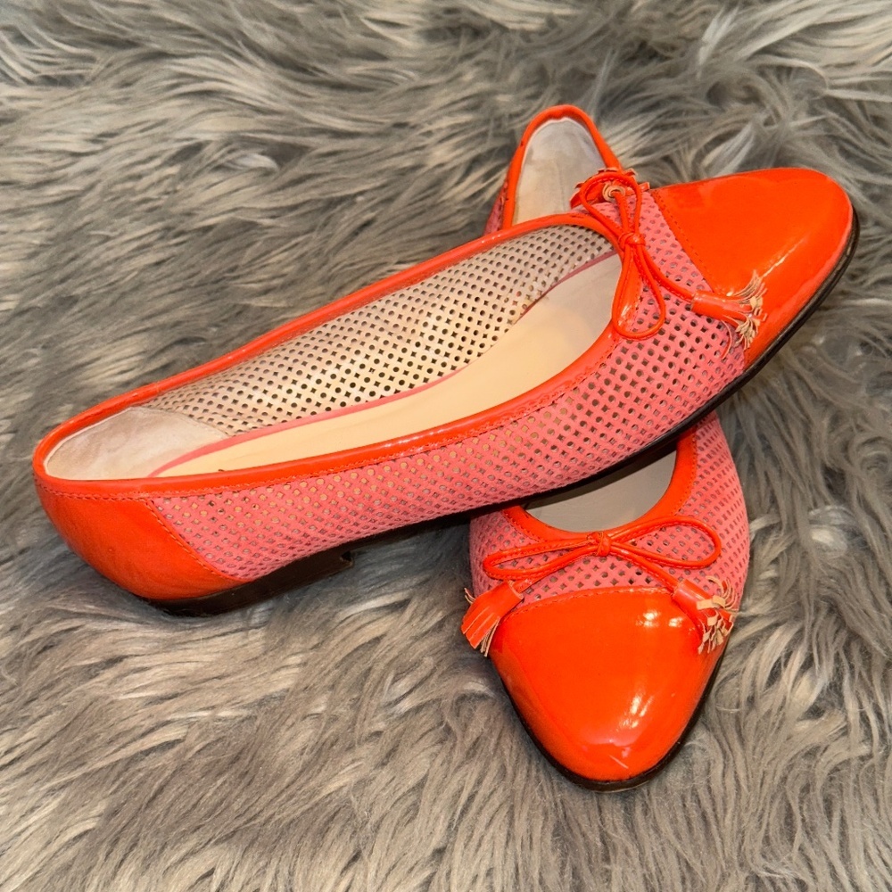 Amalfi by Rangoni Orange Patent Leather Tassel Loafers Size 8.5